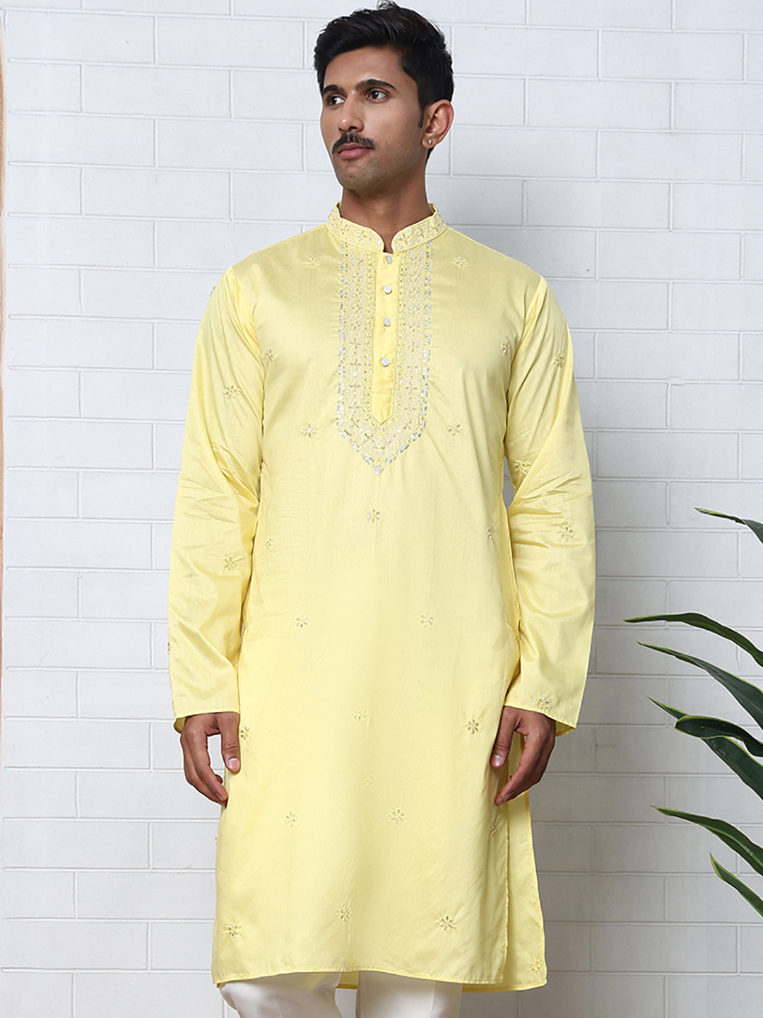 Embroidered Silk-Blend Kurtas ( ANMKO 292Yellow )