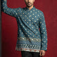 Men's Cotton Blend Printed Kurta ( 65KO 5593Teal ) [FF] [H-9]