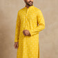Men's Foil Print Traditional Kurta ( 65KO 5630 Yellow )