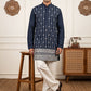 Men's Silk-Blend Embroidered Kurta with Korean Pants ( 65KP PJ11W S 5627 Navy )
