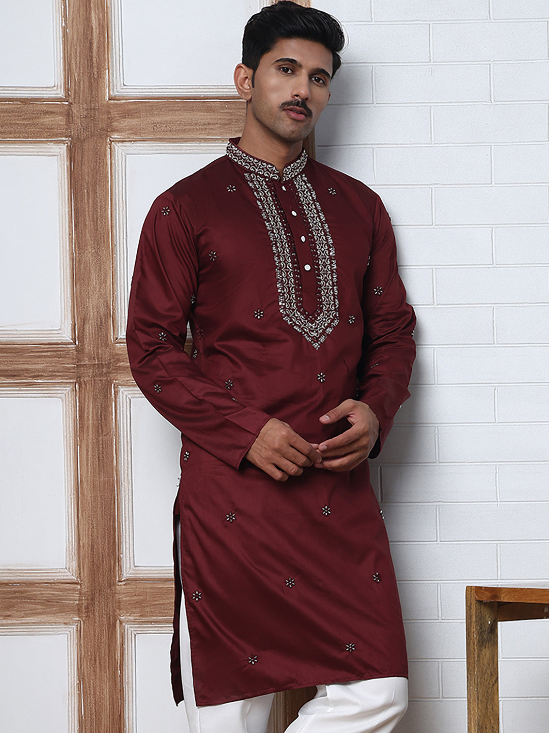 Embroidered Silk-Blend Kurtas ( ANMKO 292Maroon )