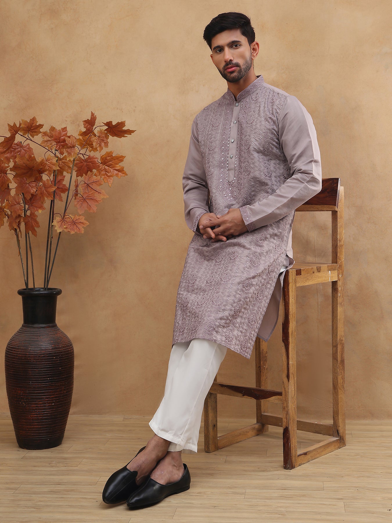 Men’s Silk Blend Embroidered Kurtas  ( HOPKO 003Purple )  [RT] [O-2]