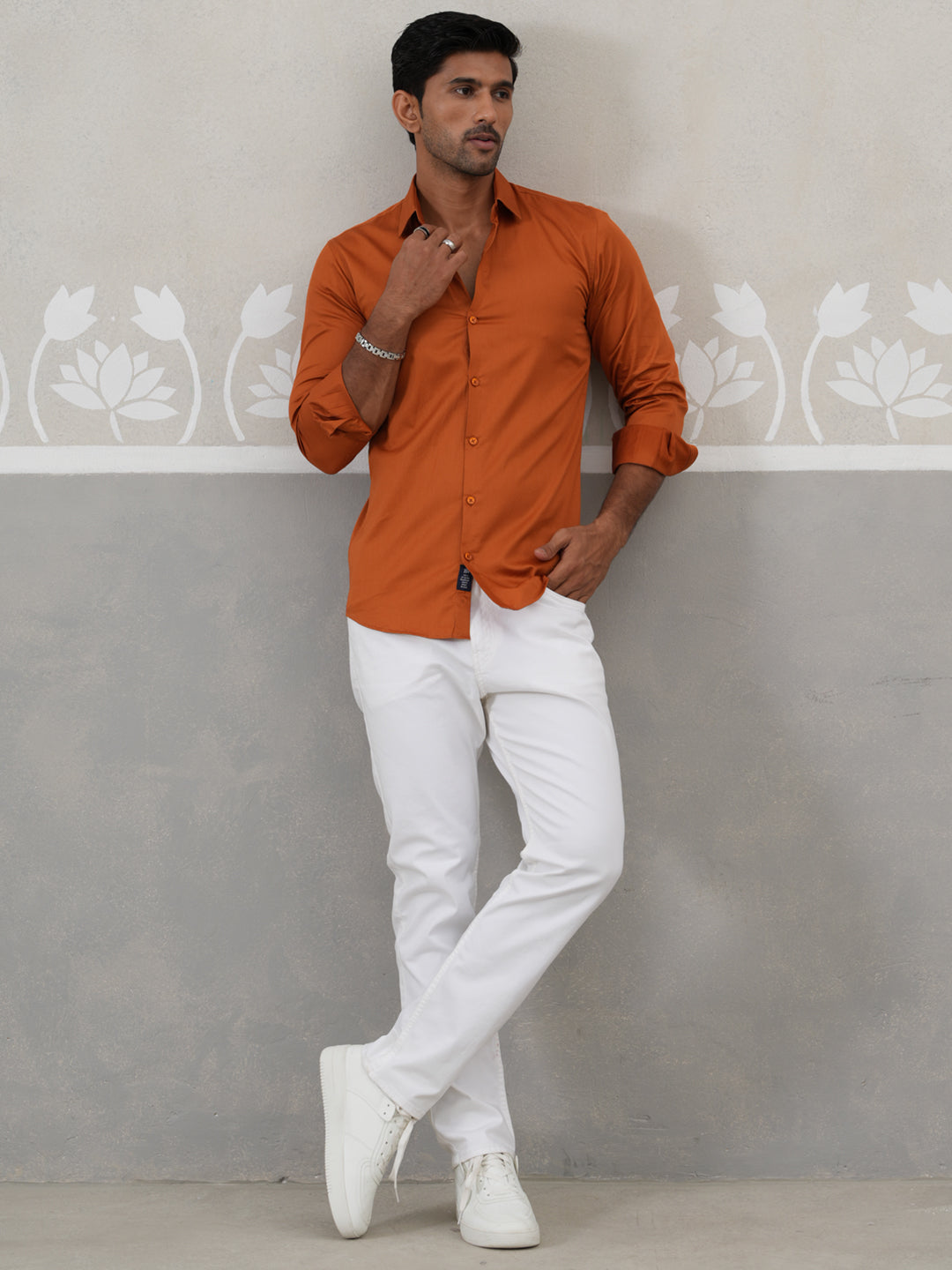 Satin Lycra Solid Casual Shirt for Men ( RDSH 008Orange )