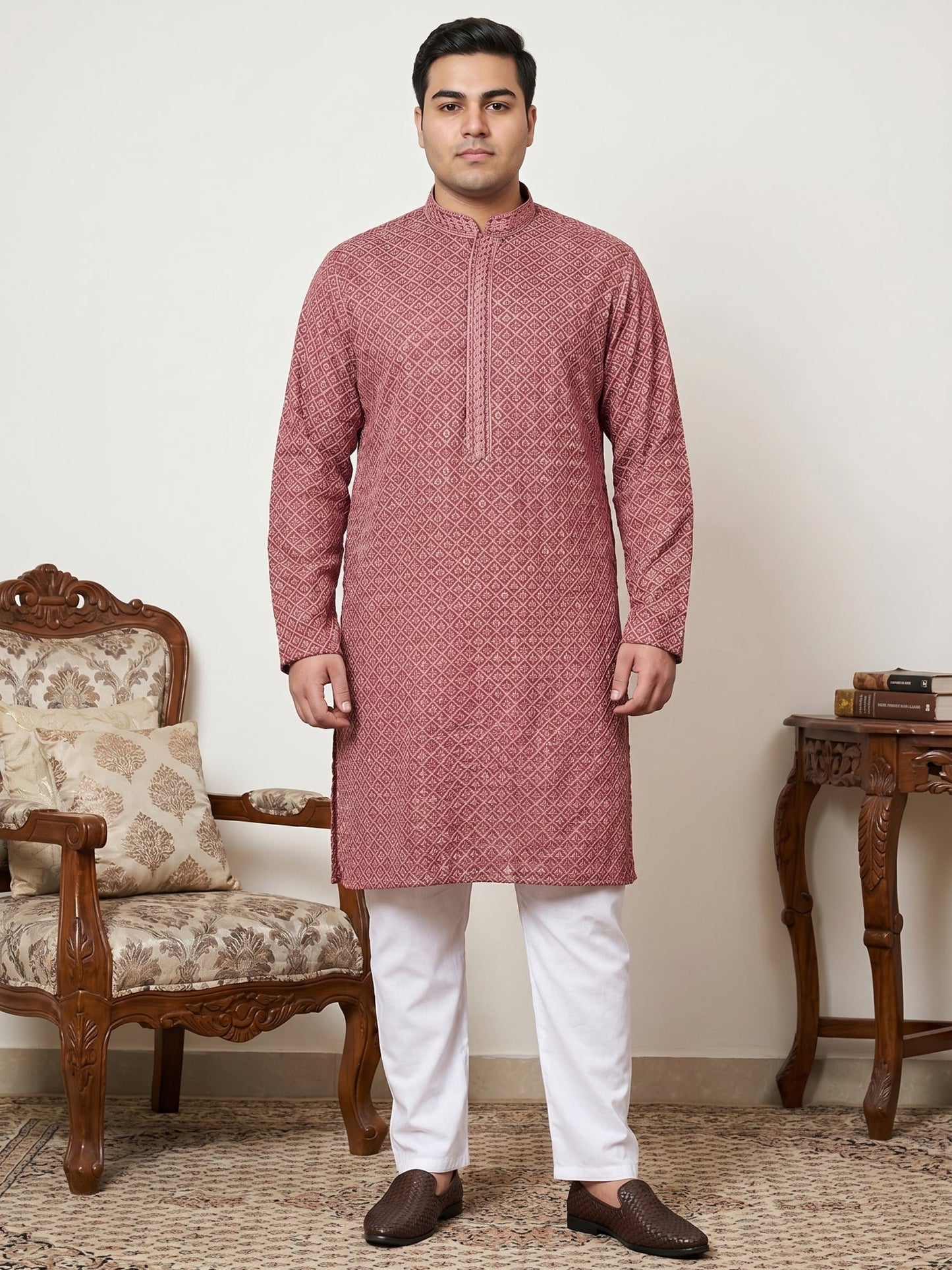 Magenta Embroidered and Sequence Kurta with Pyjama