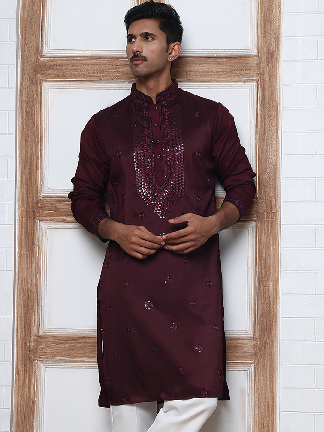 Men Silk Blend Festive Embroidered Kurtas ( ANMKO 286Maroon )  [RT] [M-6]