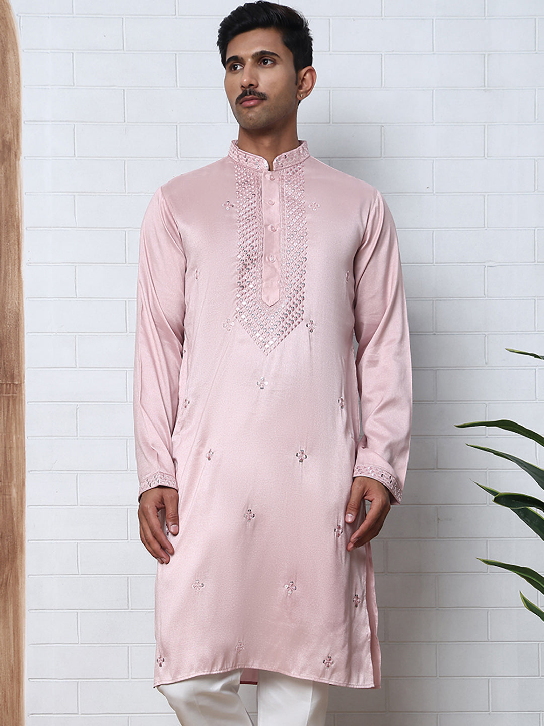 Men Silk Blend Festive Embroidered Kurtas ( ANMKO 286Peach )  [RT] [M-6]