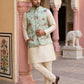 Men's Silk Blend Kurta Set with Printed Nehru Jacket ( JOKPWC 636W 4007Lime )