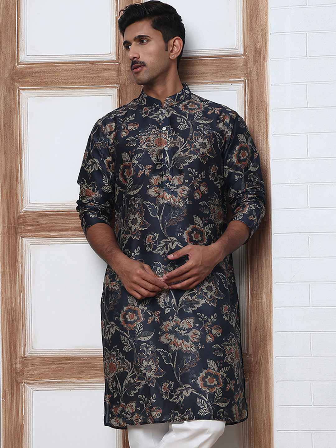 Cotton Blend Floral Printed Kurtas ( ANMKO 294Navy )  [RT] [M-5]