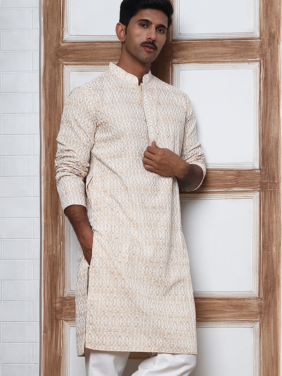 Embroidered Viscose Rayon Kurta ( ANMKO 280Beige )  [RT] [M-6]