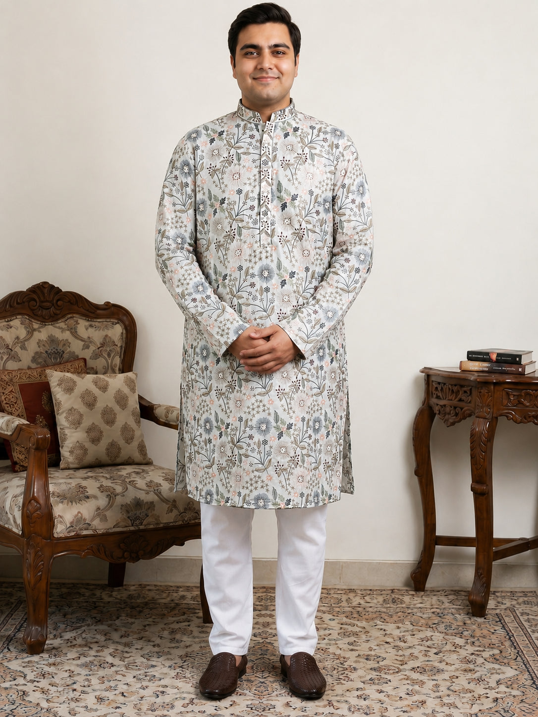 Embroidered Kurta Set For Men ( JOKP P 5227White XXLxx )