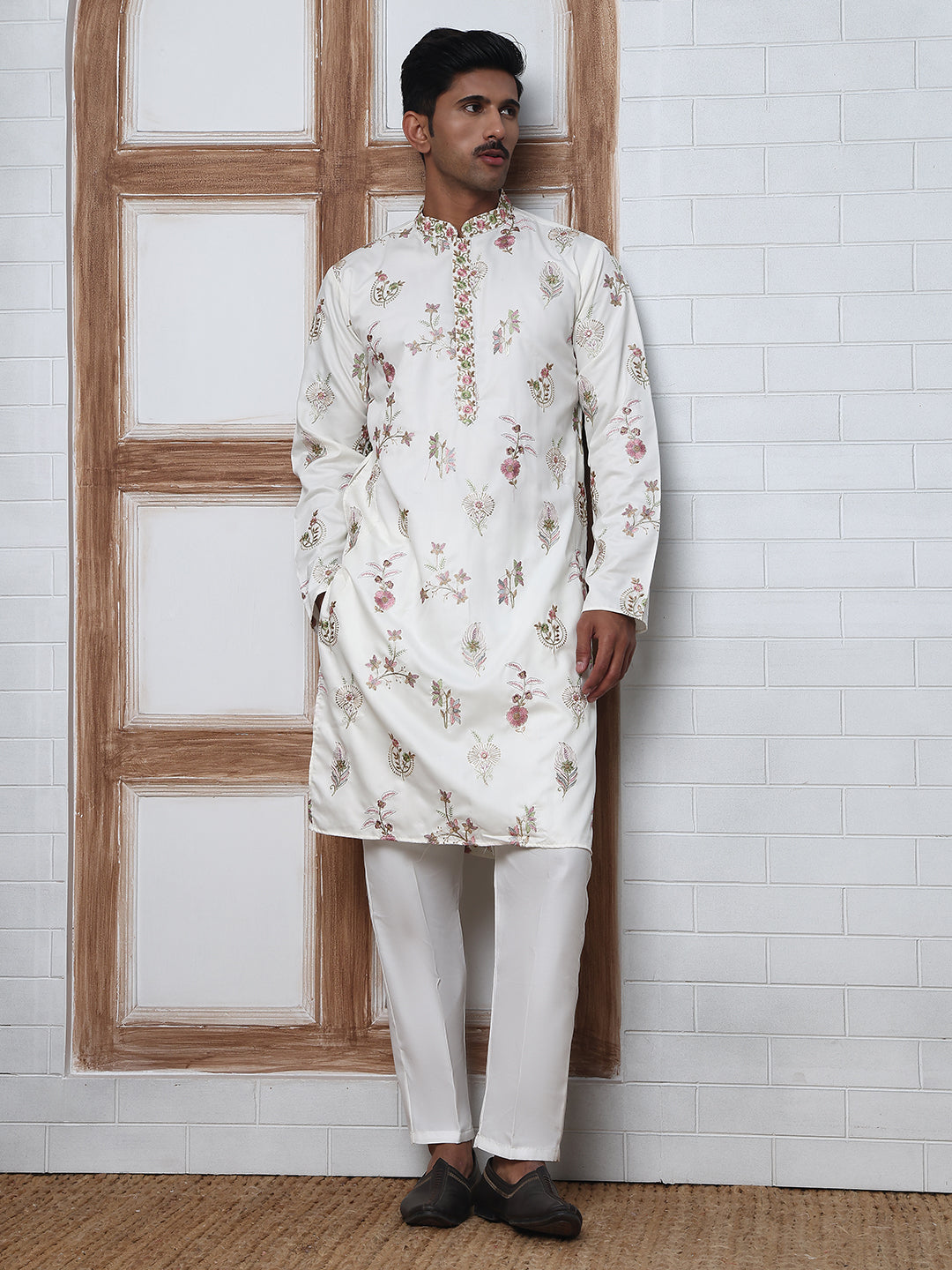 Silk Blend Floral Embroidered Kurtas ( HOPKO 010White )  [RT] [P-6]