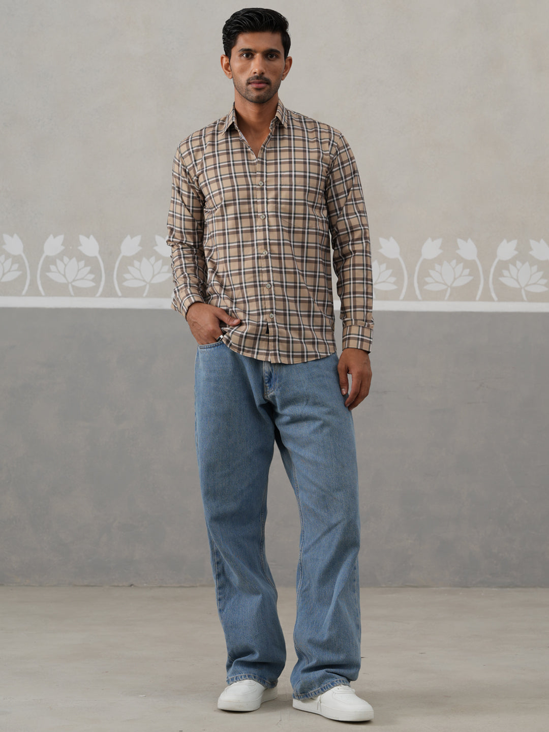 Checked Cotton Casual Shirt for Men ( RDSH 031Beige )
