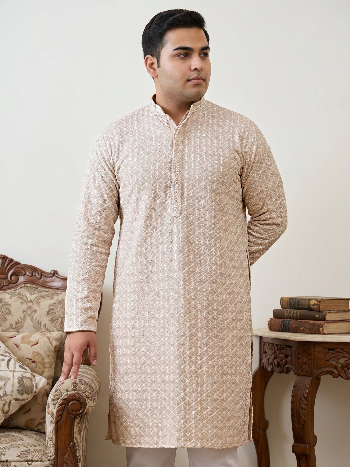 Sequin Embroidered Pure Cotton Kurta with Pyjamas