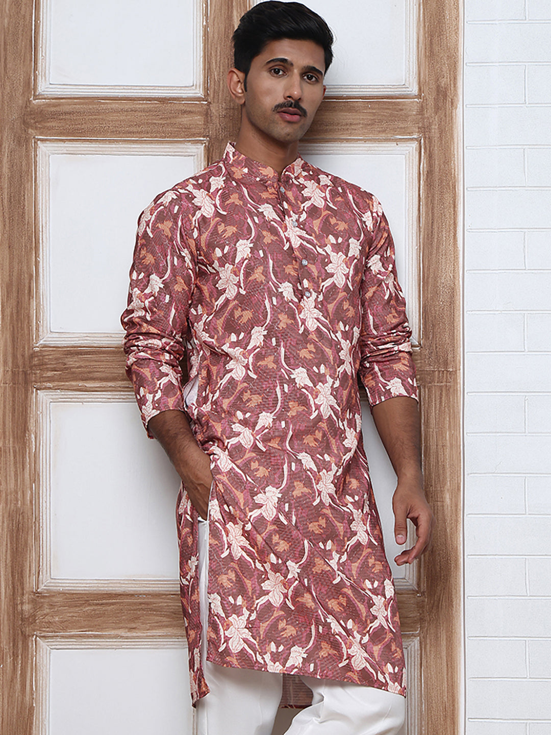 Thread Work & Printed Cotton Blend Kurtas ( ANMKO 297Brown )  [RT] [D-3]