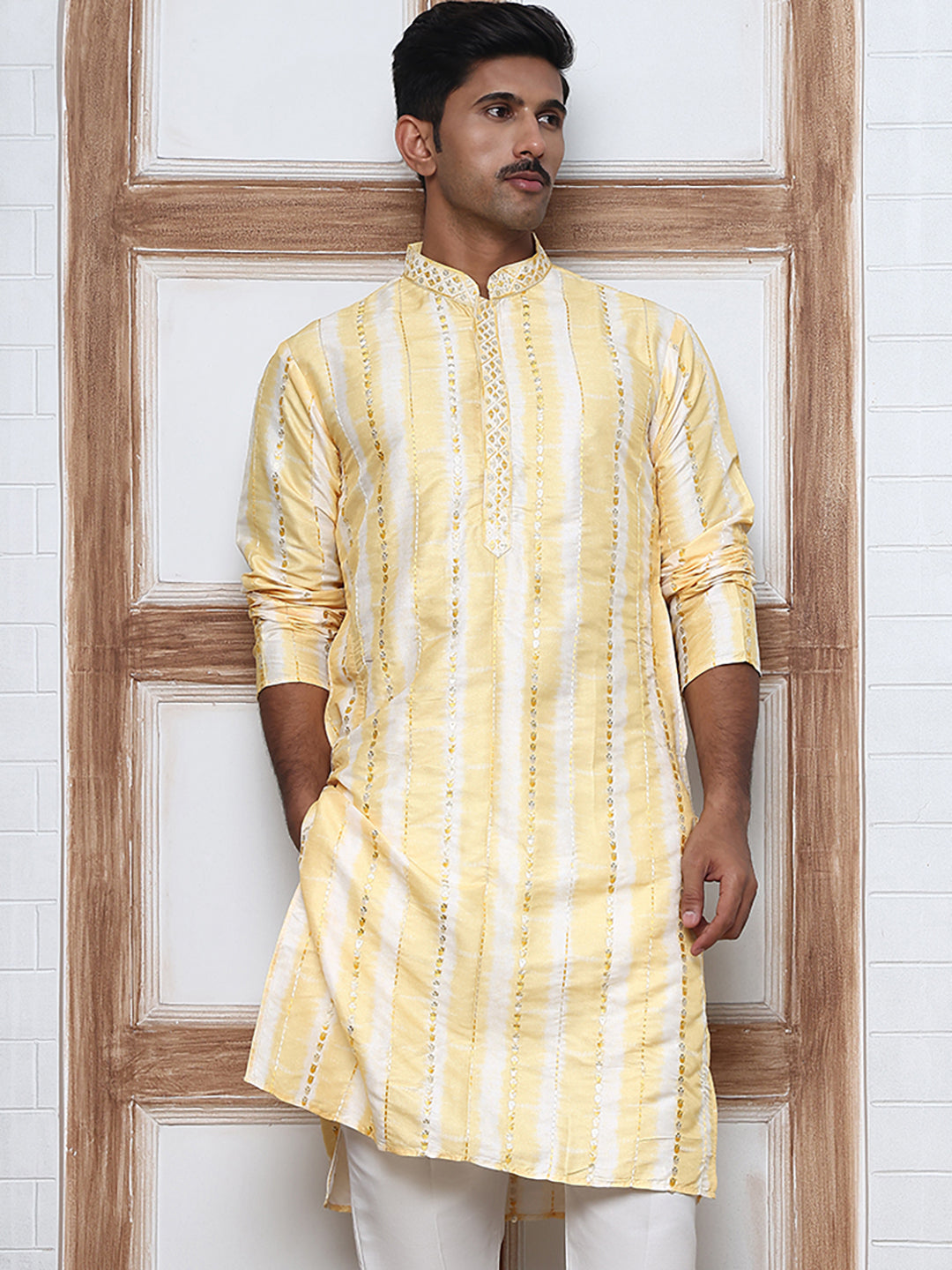 Men Silk Blend Festive Embroidered Kurtas ( ANMKO 299Yellow )  [RT] [C-2]