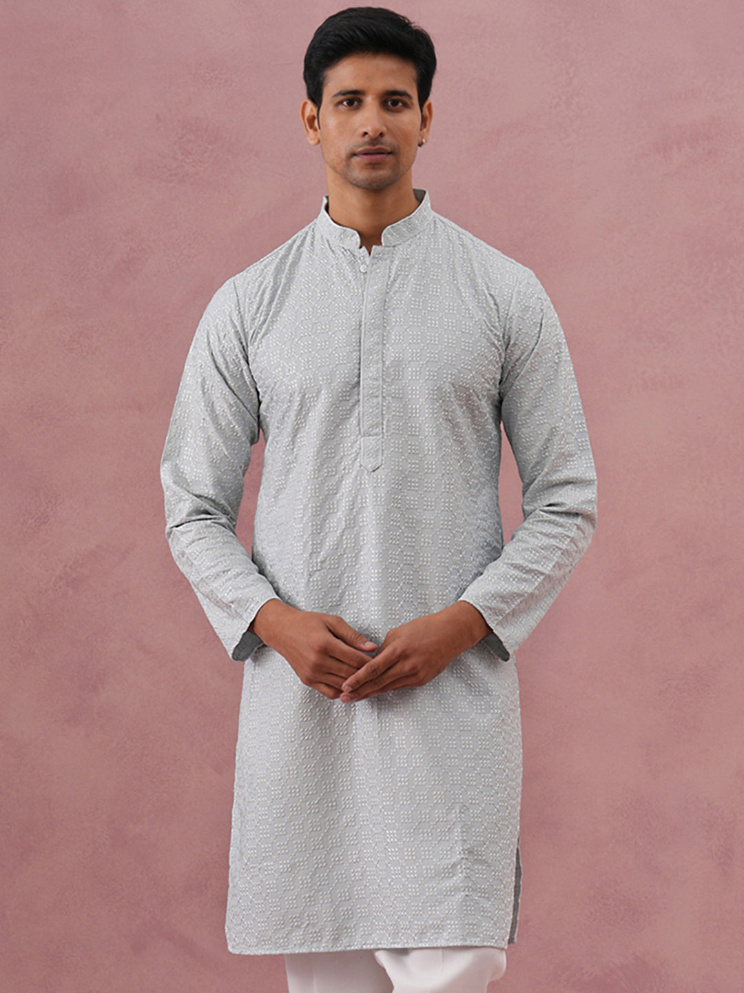 Silk Blend Embroidered Kurtas ( ANMKO 301Silver )  [RT] [L-6]
