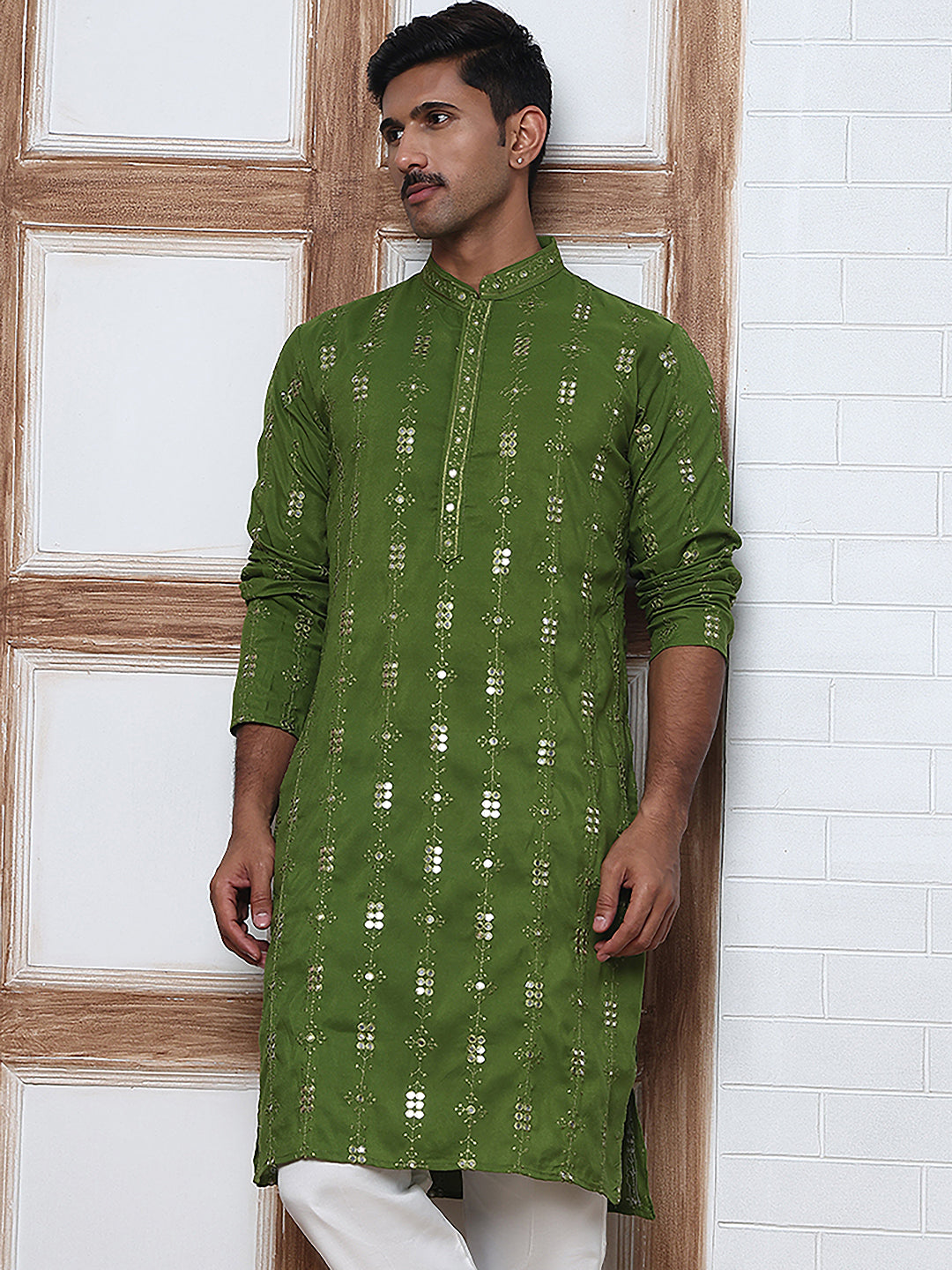 Viscose Rayon Mirror-Work Kurtas ( ANMKO 290Olive )  [RT] [O-7]