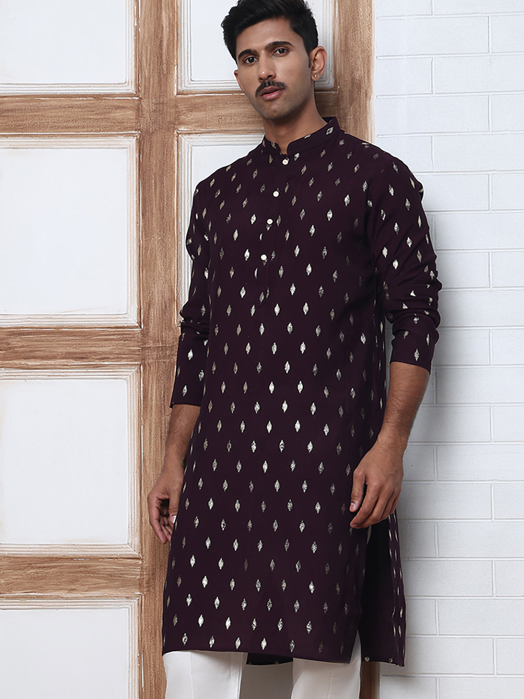 Men's Foil Printed Silk Blend Kurtas ( ANMKO 283Purple )  [RT] [L-2]