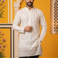 Men's Silk-Blend Embroidered Kurta ( 65KO 5627 White )