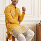 Men's Silk-Blend Embroidered Kurta ( 65KO 5637 Mustard )