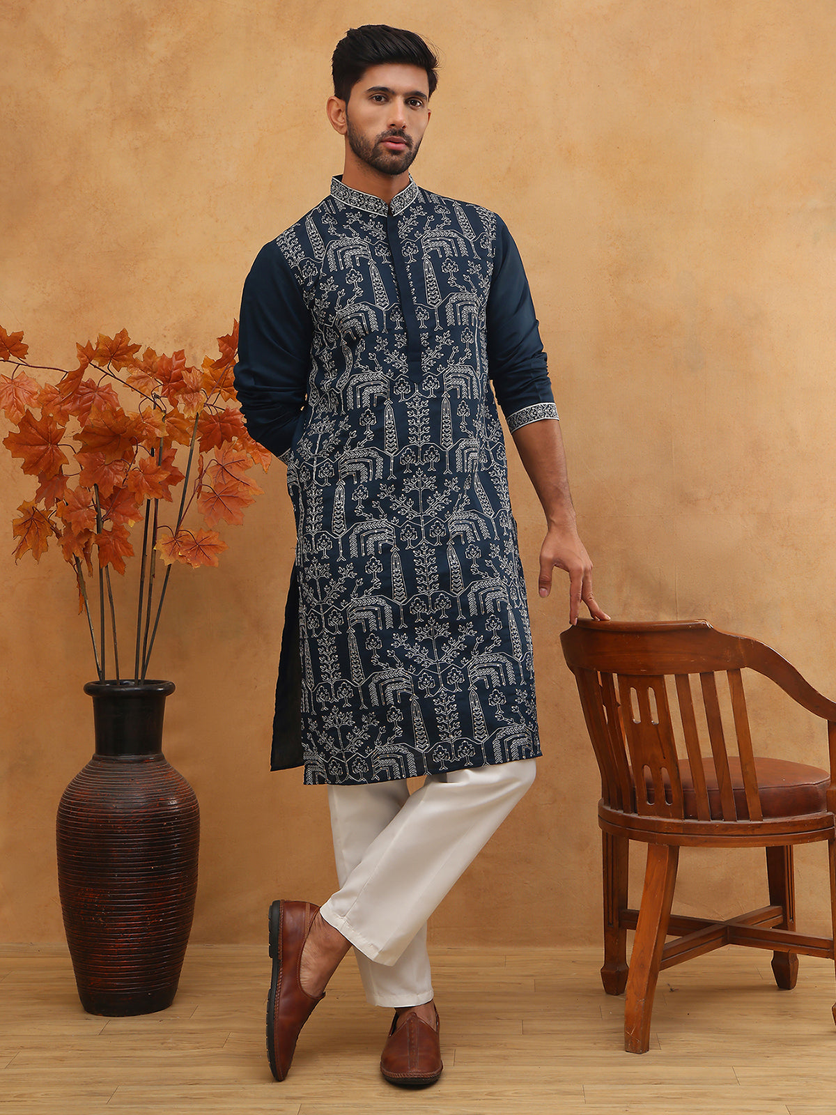 Festive Silk Blend Embroidered Kurta ( HOPKO 017Navy )  [RT] [P-7]