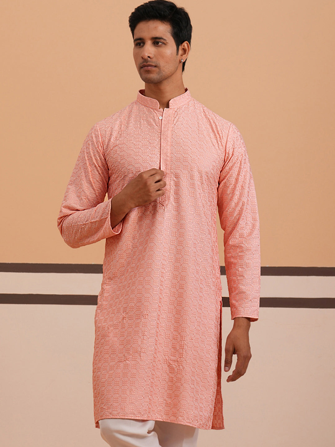 Silk Blend Embroidered Kurtas ( ANMKO 301Peach )  [RT] [L-6]