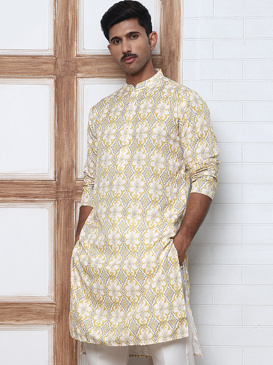 Thread Work & Printed Cotton Blend Kurtas ( ANMKO 297Yellow )  [RT] [D-3]