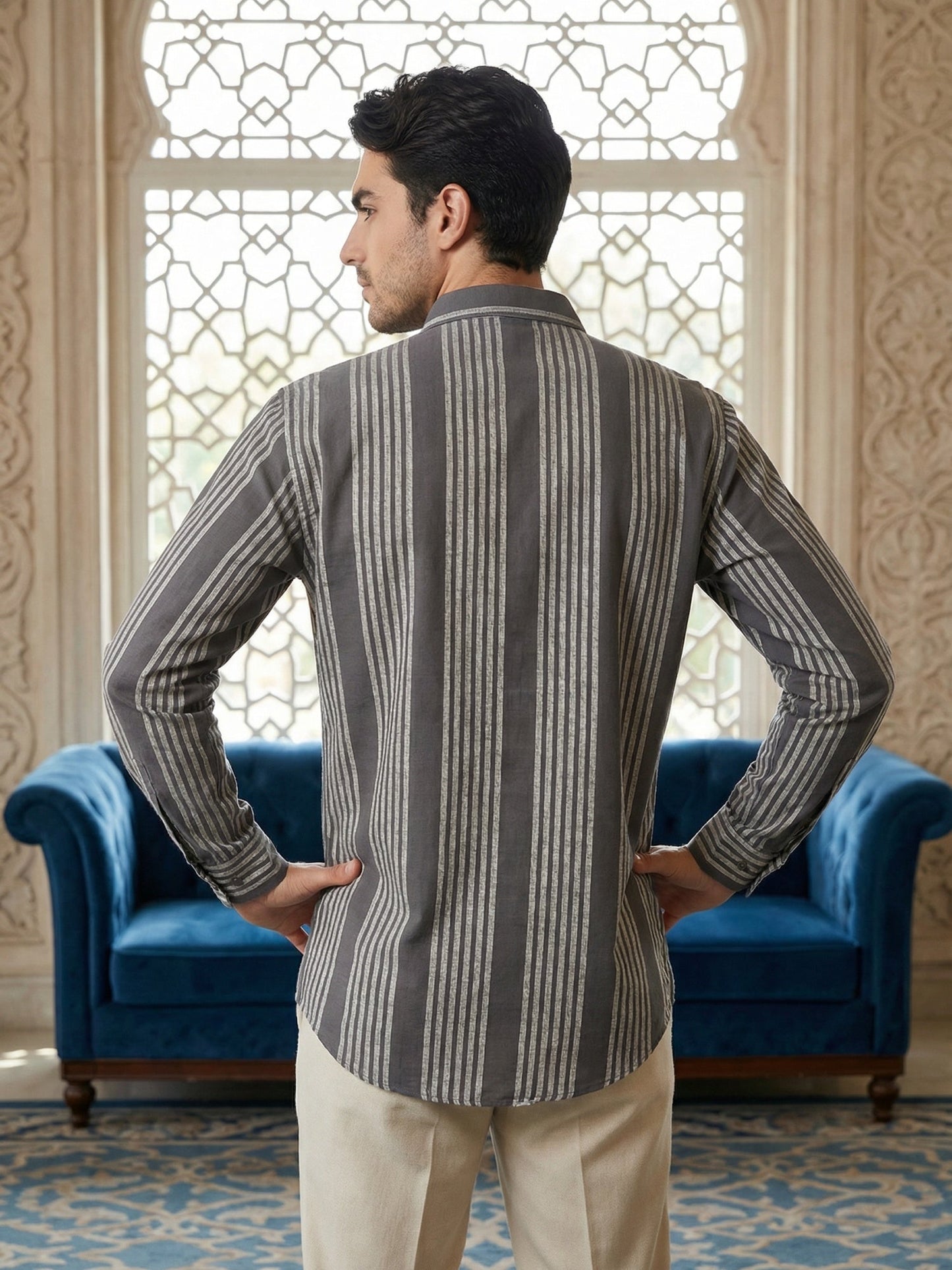 Stripe Pattern Cotton Blend Ethnic Kurta ( 65KO 5482Grey S ) [FF] [K-13]