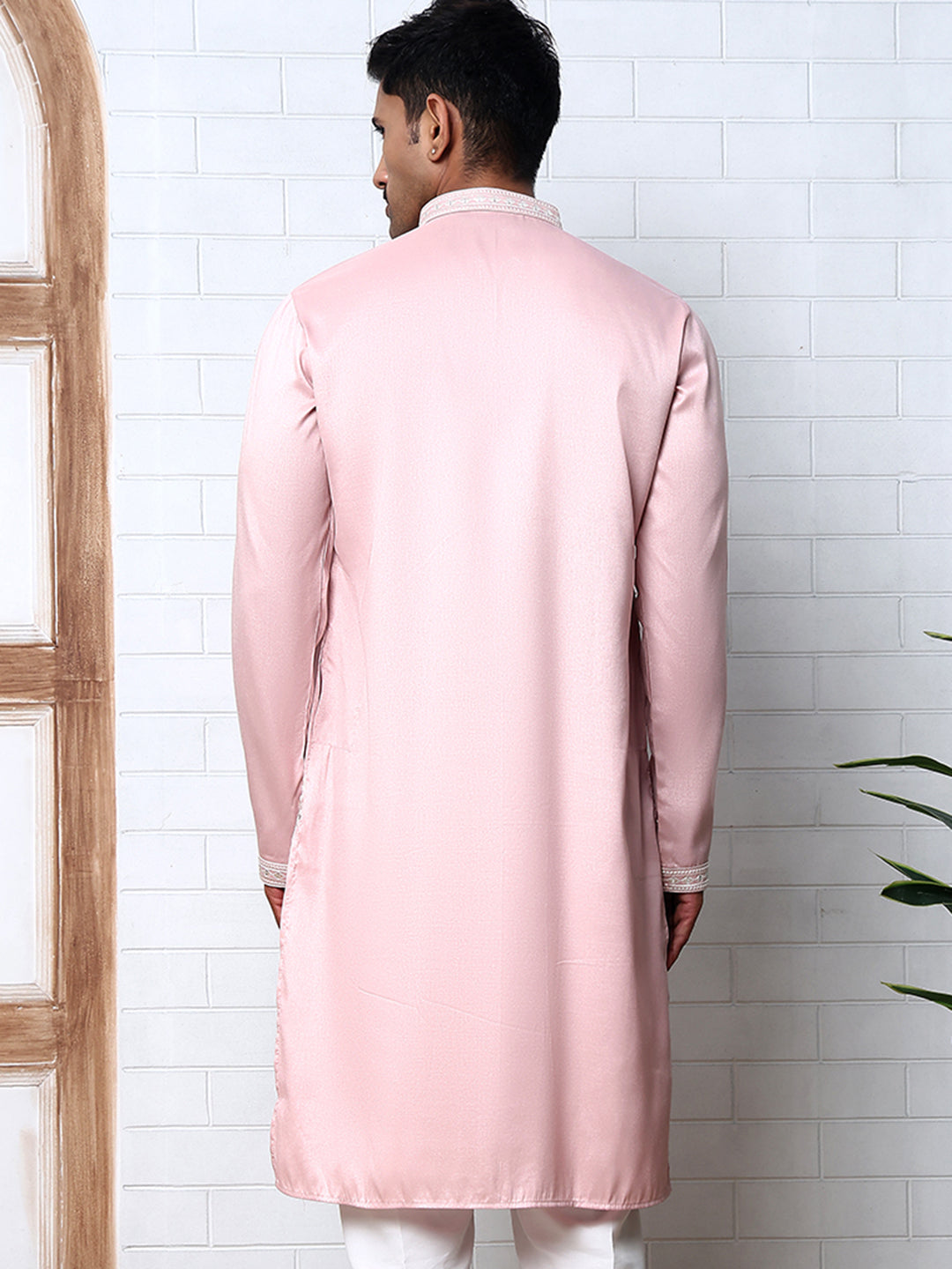 Men’s Silk Blend Ethnic Embroidered Kurta (65KO 5329 Pink ) [FF] [B-1-2]