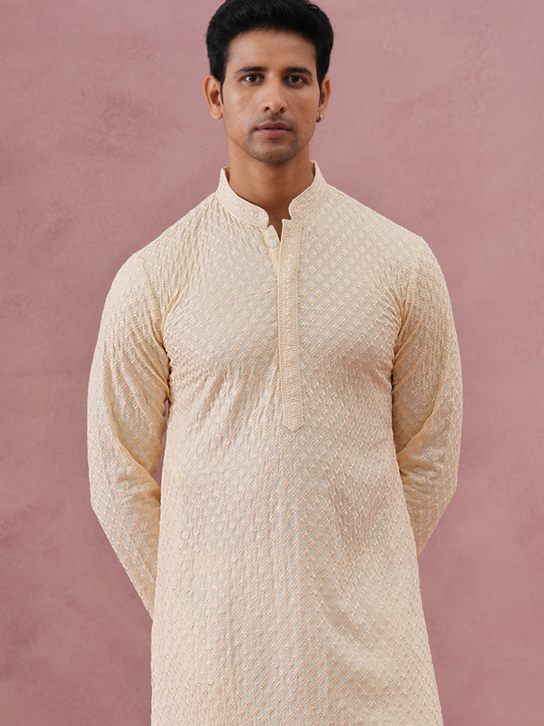 Viscose Rayon Traditional Embroidered Kurta (65KO 5330 Beige ) [FF] [1-1-9]