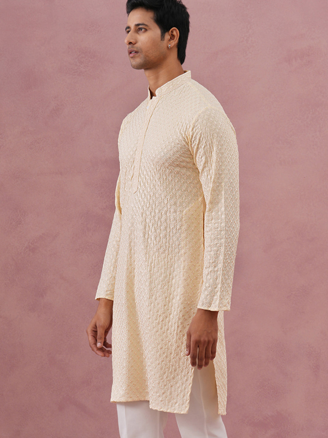 Viscose Rayon Traditional Embroidered Kurta (65KO 5330 Beige ) [FF] [1-1-9]