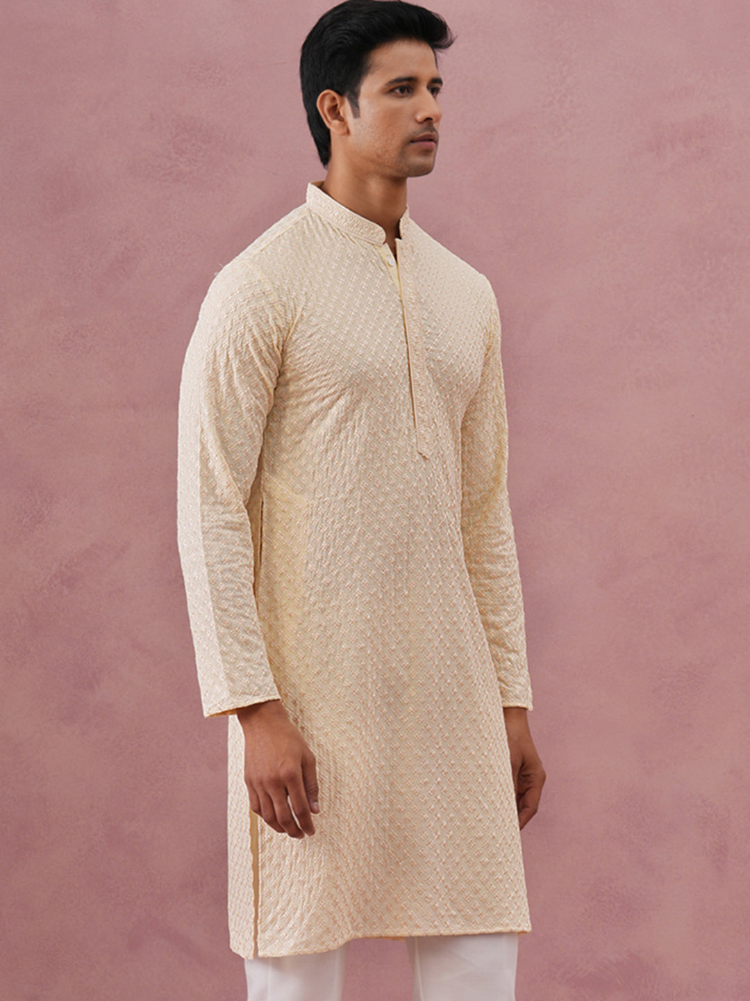 Viscose Rayon Traditional Embroidered Kurta (65KO 5330 Beige ) [FF] [1-1-9]
