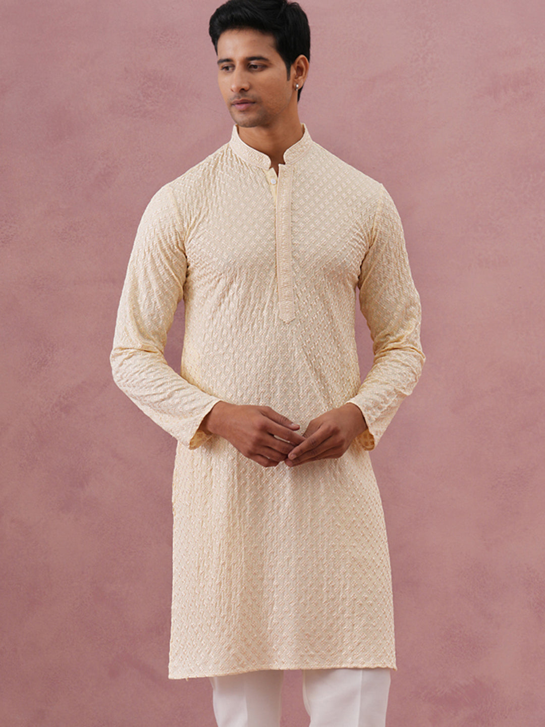 Viscose Rayon Traditional Embroidered Kurta (65KO 5330 Beige ) [FF] [1-1-9]