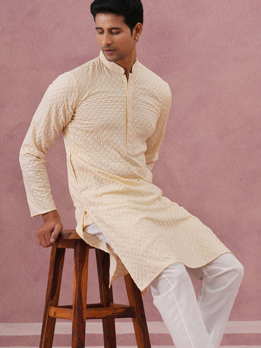 Viscose Rayon Traditional Embroidered Kurta (65KO 5330 Beige ) [FF] [1-1-9]