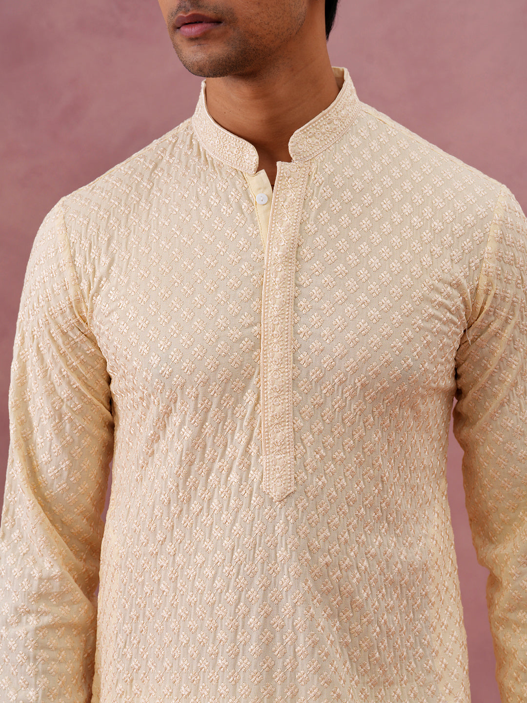 Viscose Rayon Traditional Embroidered Kurta (65KO 5330 Beige ) [FF] [1-1-9]