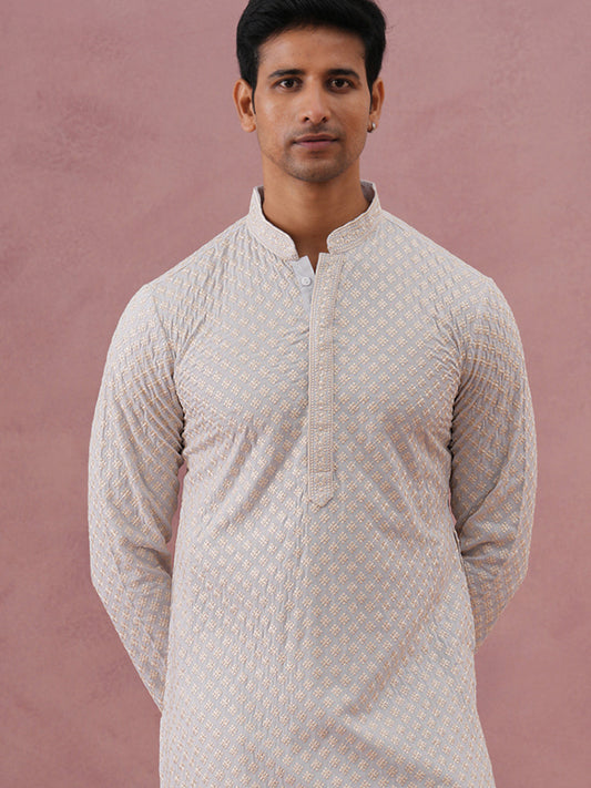 Viscose Rayon Traditional Embroidered Kurta (65KO 5330 Grey ) [FF] [1-1-9]