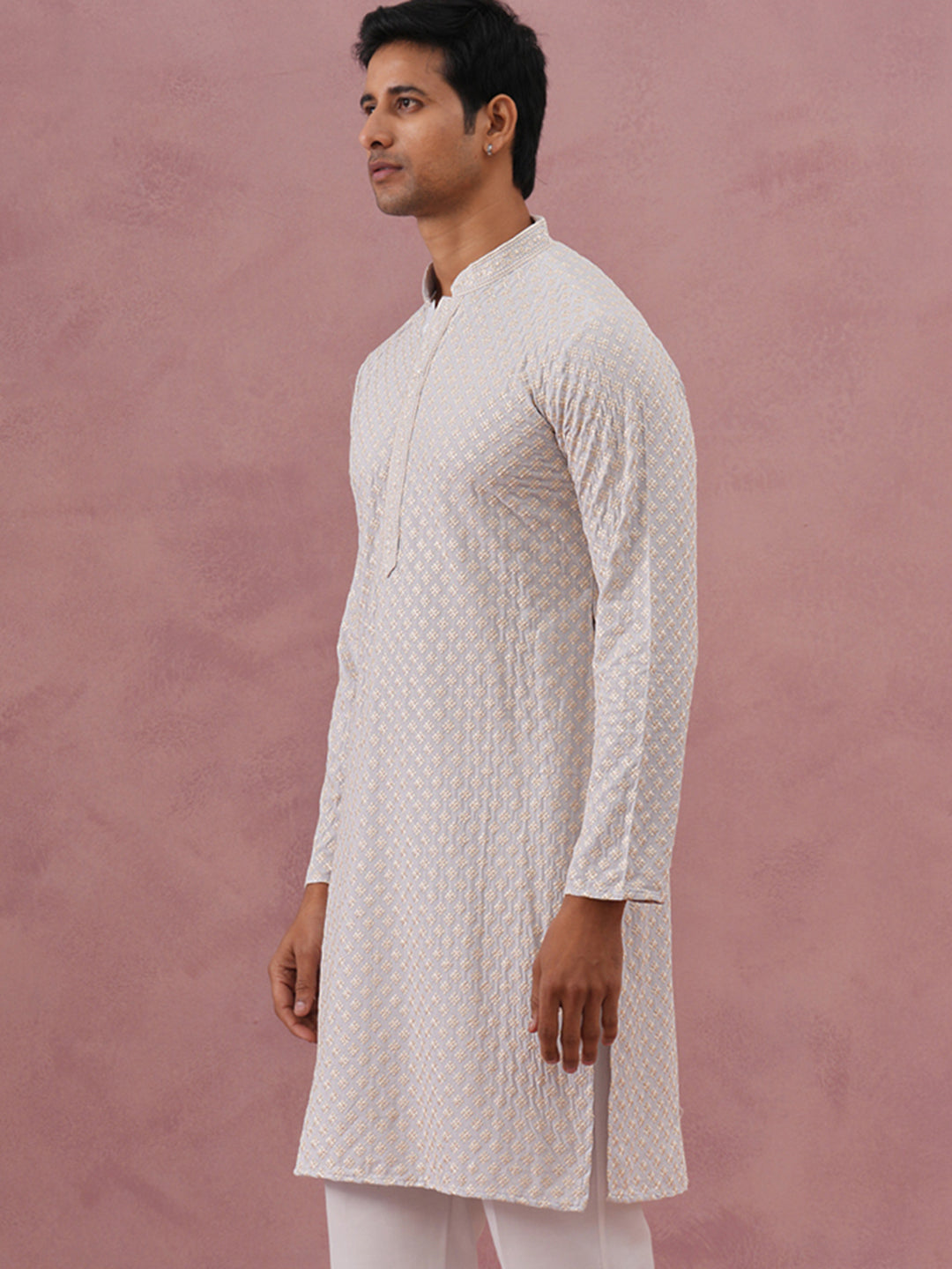 Viscose Rayon Traditional Embroidered Kurta (65KO 5330 Grey ) [FF] [1-1-9]