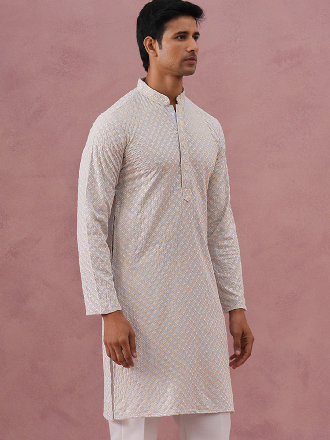 Viscose Rayon Traditional Embroidered Kurta (65KO 5330 Grey ) [FF] [1-1-9]