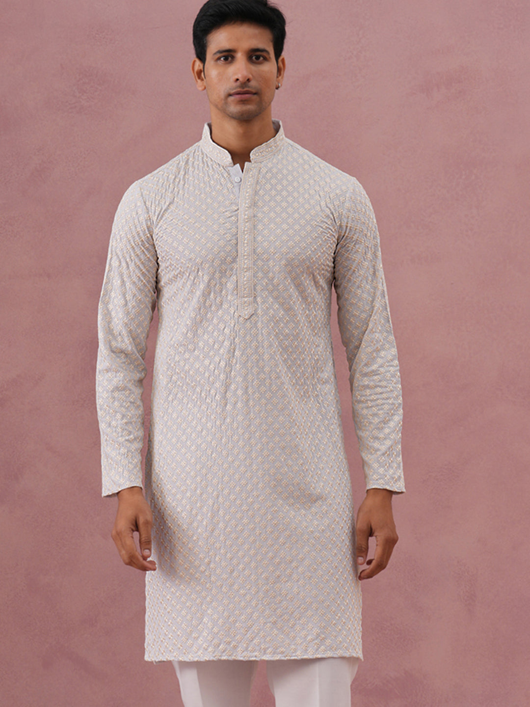Viscose Rayon Traditional Embroidered Kurta (65KO 5330 Grey ) [FF] [1-1-9]