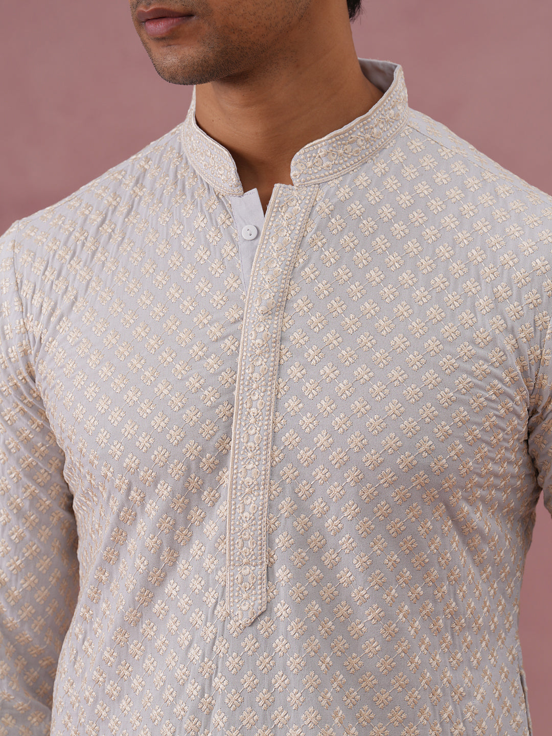 Viscose Rayon Traditional Embroidered Kurta (65KO 5330 Grey ) [FF] [1-1-9]