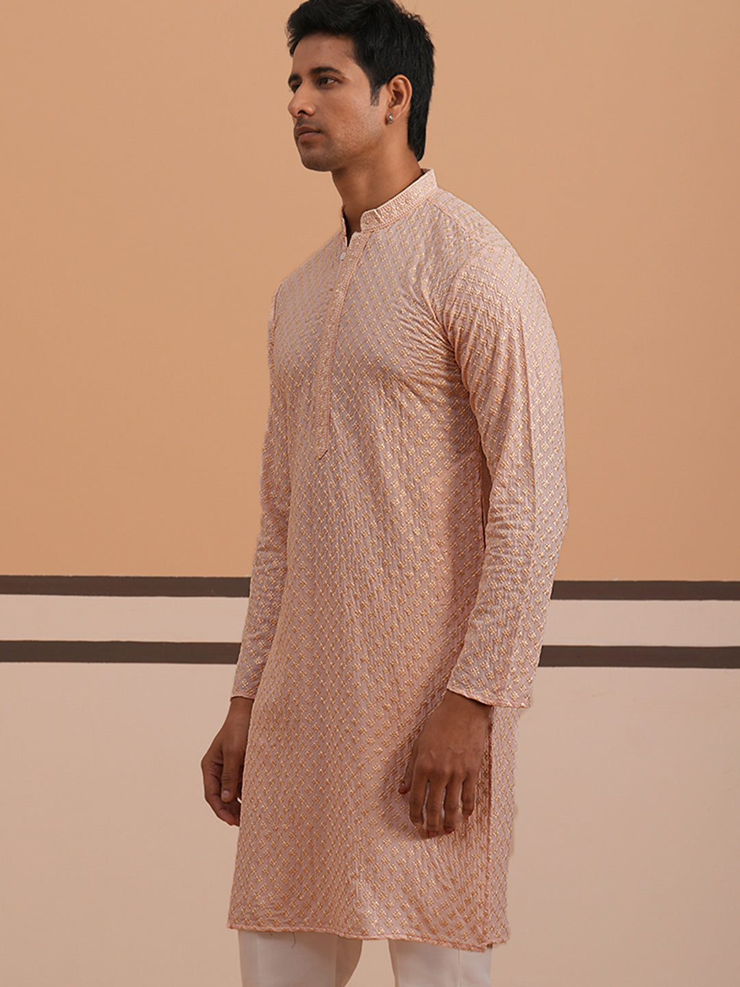 Viscose Rayon Traditional Embroidered Kurta ( 65KO 5330 Peach ) [FF] [1-1-9]
