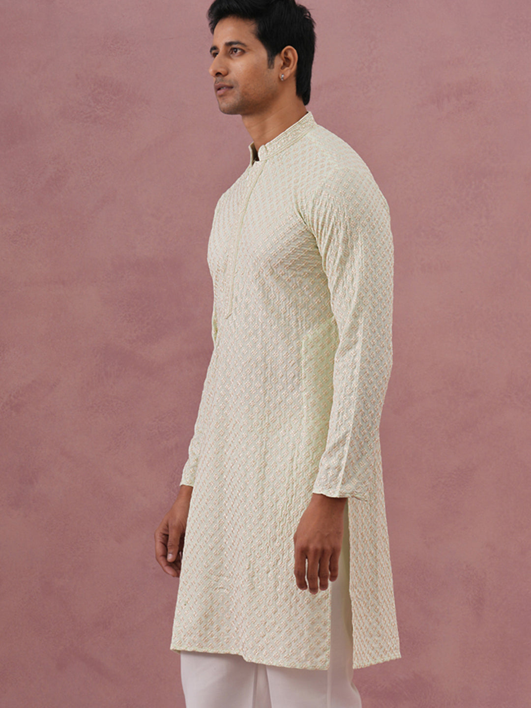 Viscose Rayon Traditional Embroidered Kurta ( 65KO 5330 Pista ) [FF] [1-1-9]