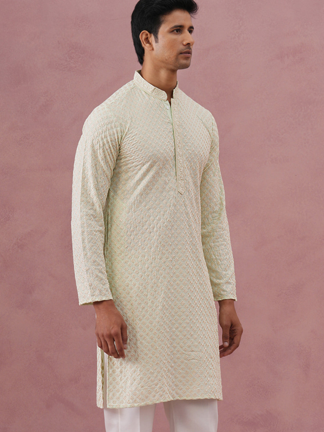 Viscose Rayon Traditional Embroidered Kurta ( 65KO 5330 Pista ) [FF] [1-1-9]
