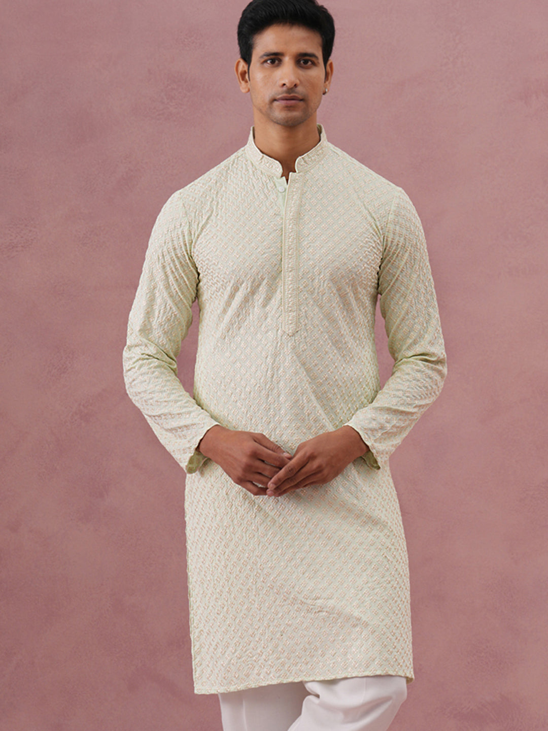 Viscose Rayon Traditional Embroidered Kurta ( 65KO 5330 Pista ) [FF] [1-1-9]