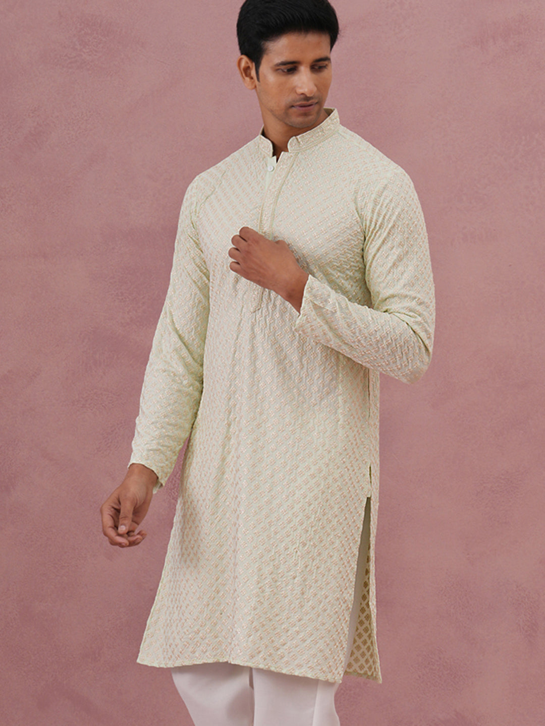 Viscose Rayon Traditional Embroidered Kurta ( 65KO 5330 Pista ) [FF] [1-1-9]
