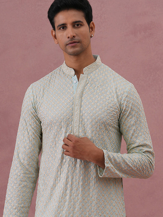 Viscose Rayon Traditional Embroidered Kurta ( 65KO 5330 Sky ) [FF] [1-1-9]