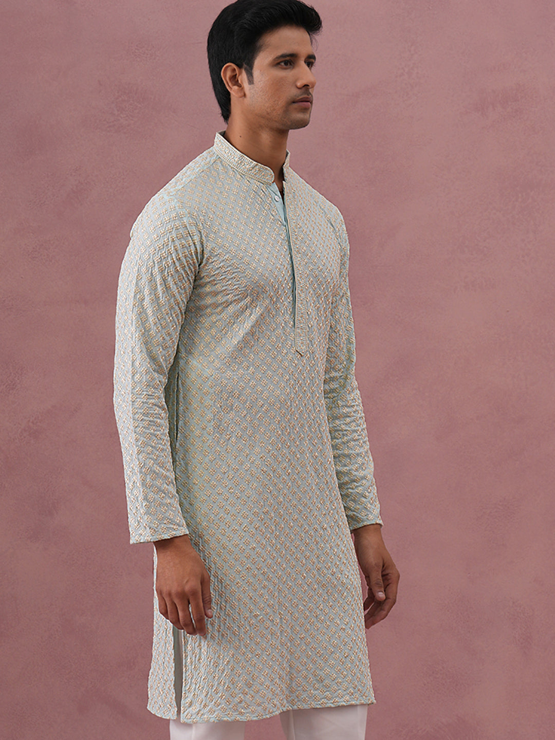 Viscose Rayon Traditional Embroidered Kurta ( 65KO 5330 Sky ) [FF] [1-1-9]