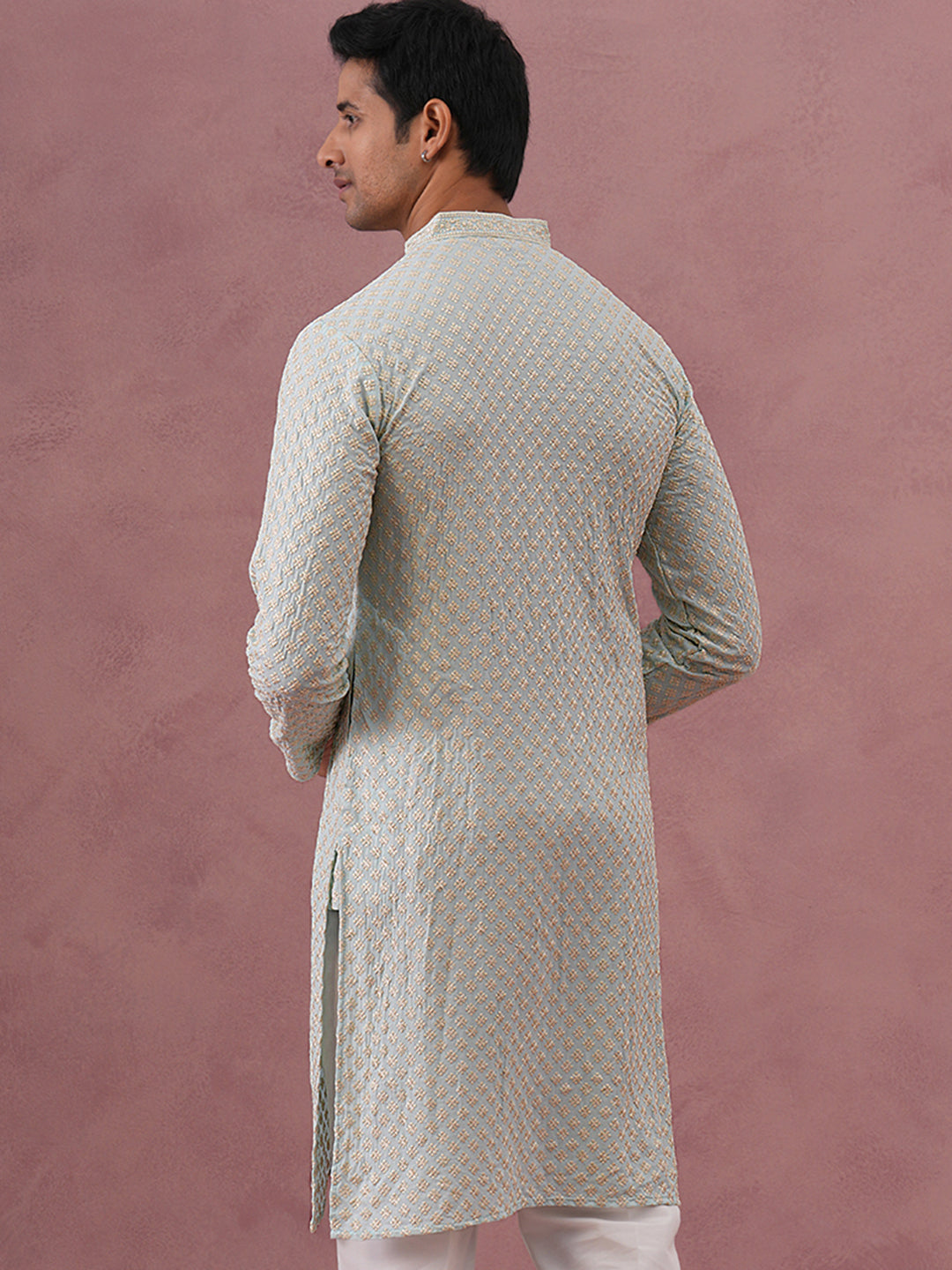 Viscose Rayon Traditional Embroidered Kurta ( 65KO 5330 Sky ) [FF] [1-1-9]