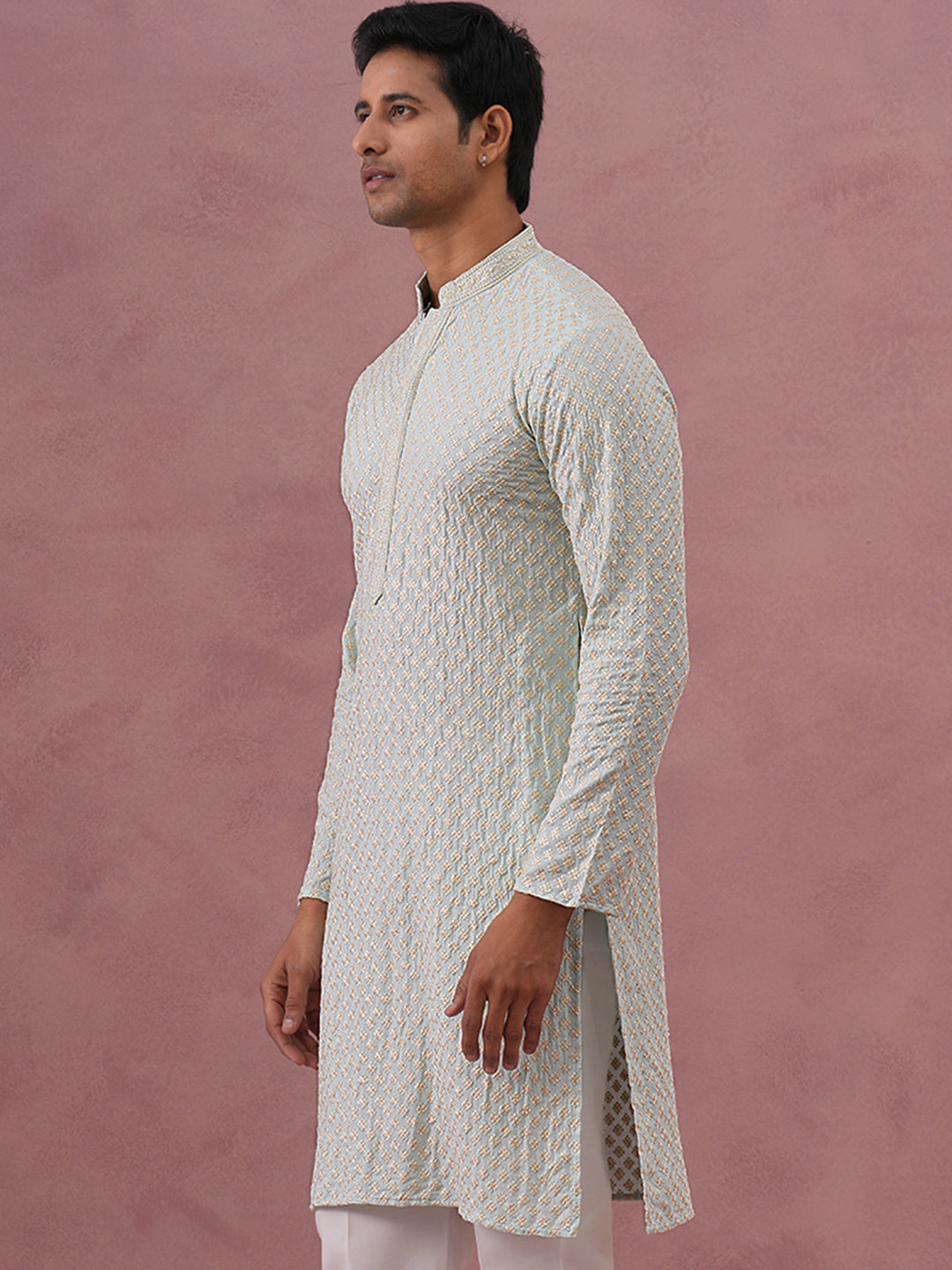 Viscose Rayon Traditional Embroidered Kurta ( 65KO 5330 Sky ) [FF] [1-1-9]