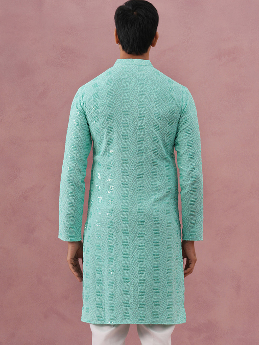 Sequin-Embellished Rayon Embroidered Kurta (65KO 5331 Green ) [FF] [O-6]